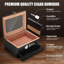 Load image into Gallery viewer, Professional Cigar Humidor with Combination Lock &amp; Storage Drawer - Gift Ready