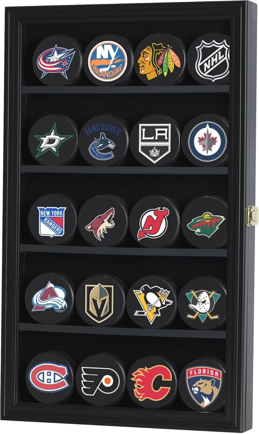 Premium 20 Hockey Puck Display Case with UV Protection - Wall Mount Shadow Box