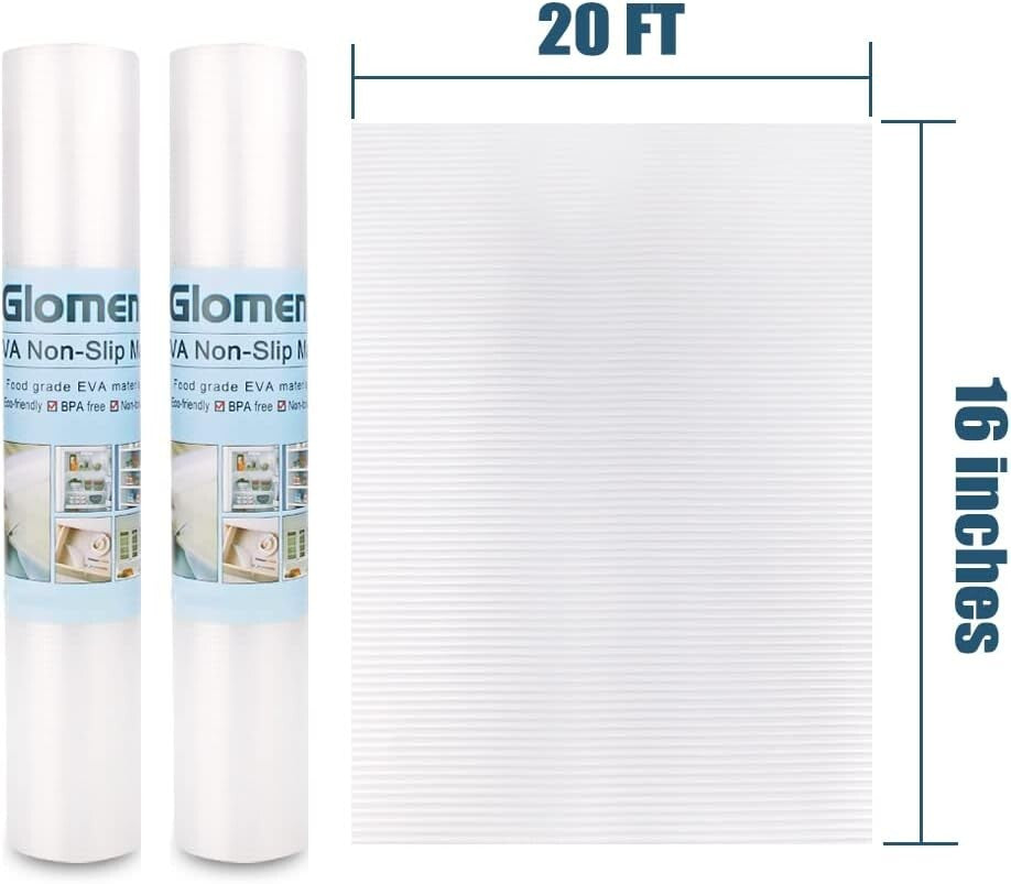 Durable Oil-Proof Non-Adhesive Shelf Liners - 16” x 20 FT Clear Striped Design