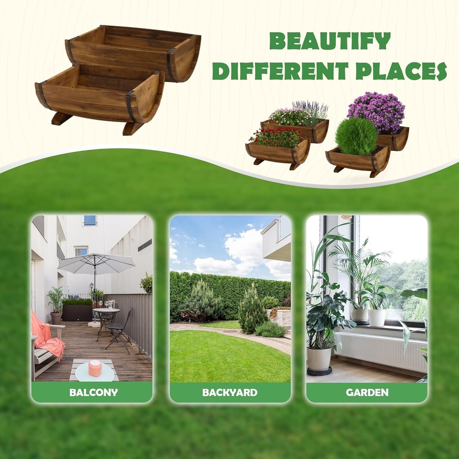 Durable Half Barrel Planters Set of 2 with Legs - Perfect for Outdoor Plants