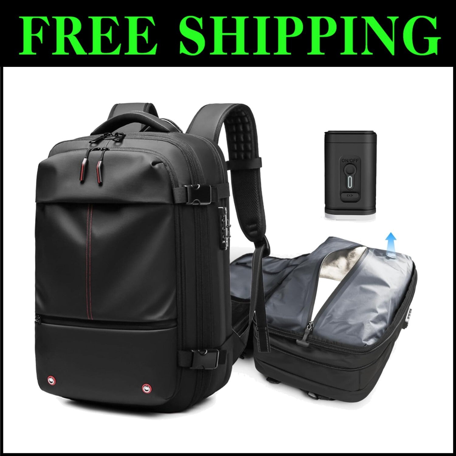 Lightweight Travel Backpack with Vacuum System and Reflective Safety Features