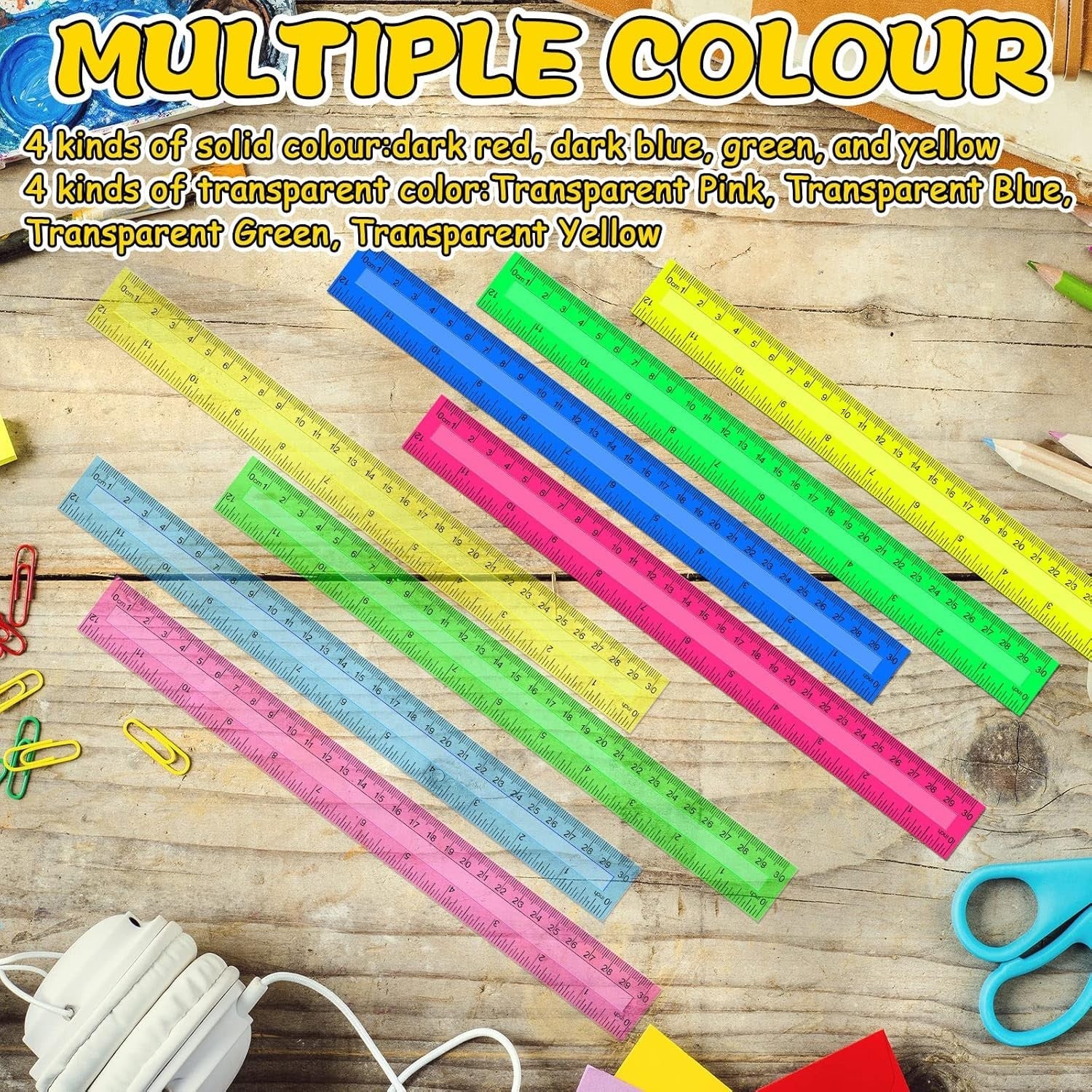 192 Pack Colorful Transparent 12-Inch Rulers for Classroom & Office Supplies