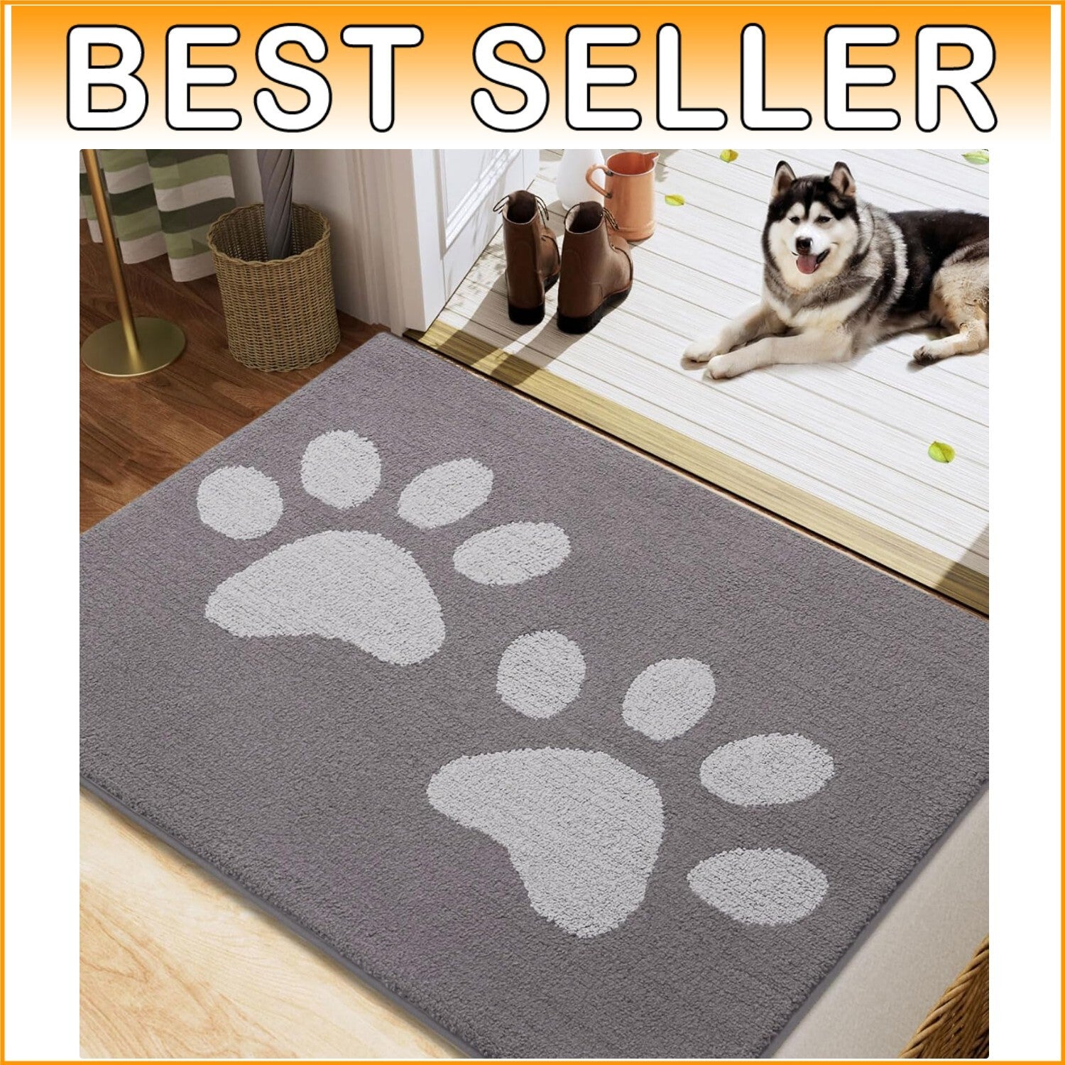 Absorbent Dog Door Mat for Muddy Paws - Non-Slip & Machine Washable 40x32