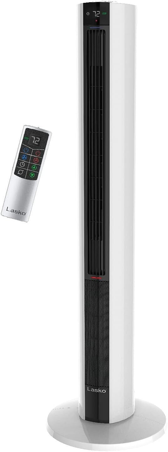 Versatile Bladeless Tower Fan and Heater - 3 Heat Settings, WT/Remote Control