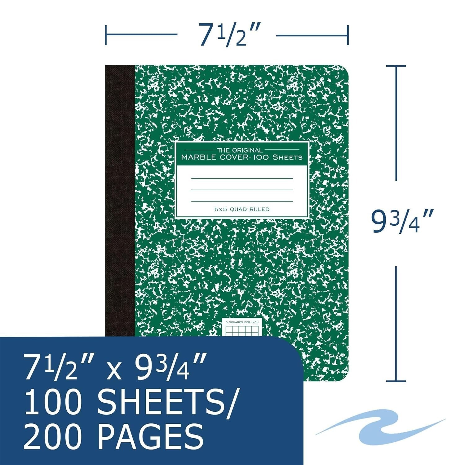 24-Pack 5x5 Graph Ruled Composition Notebooks, Durable Green Marble Cover