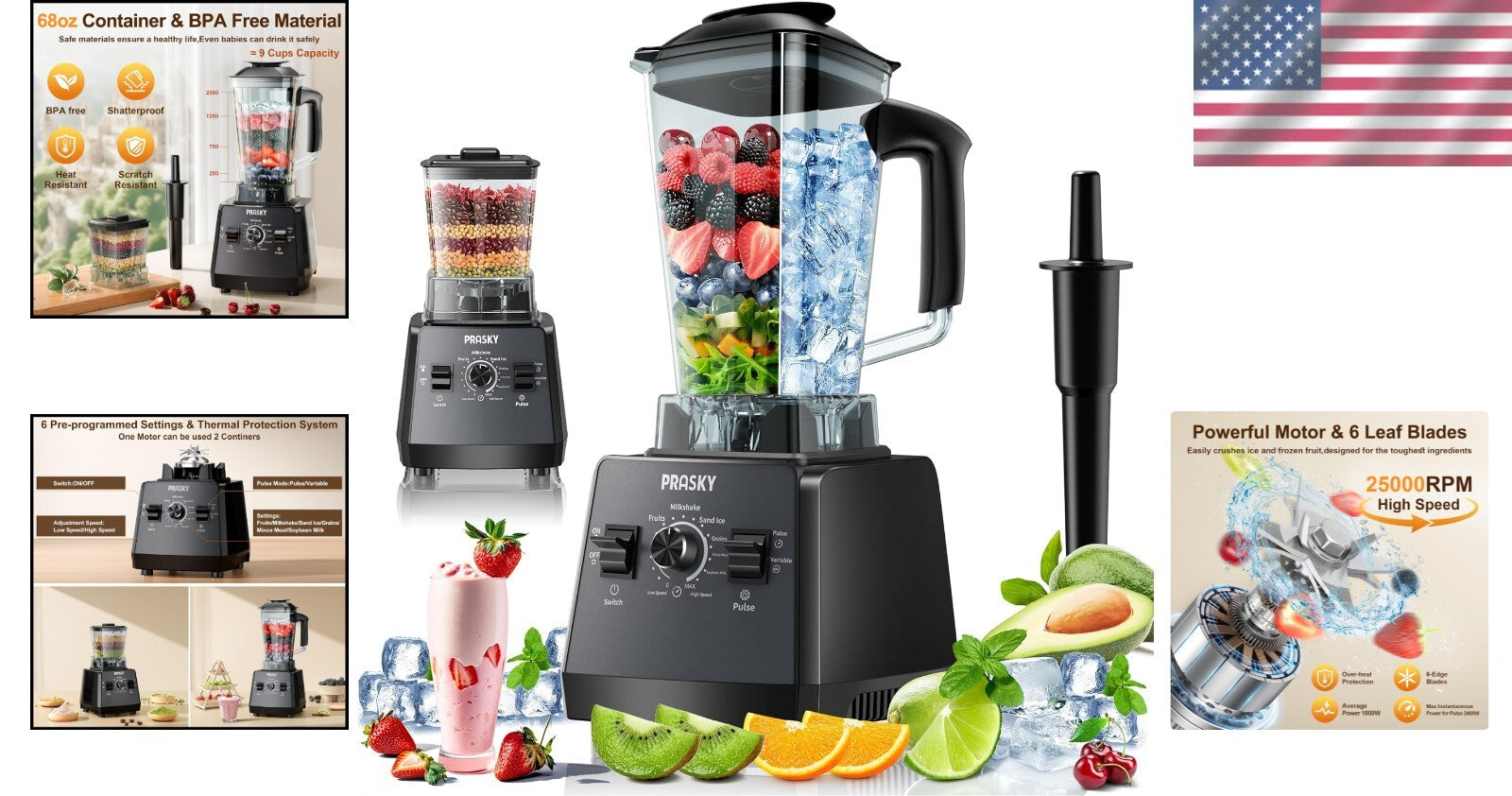 High-Performance Blender, 25000 RPM with Variable Speeds & BPA-Free Container