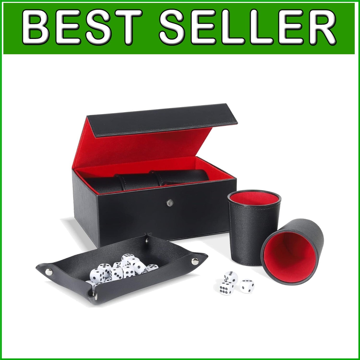Exclusive Travel Dice Game Set - 6 Leather Cups, Dice & Lush Storage Case
