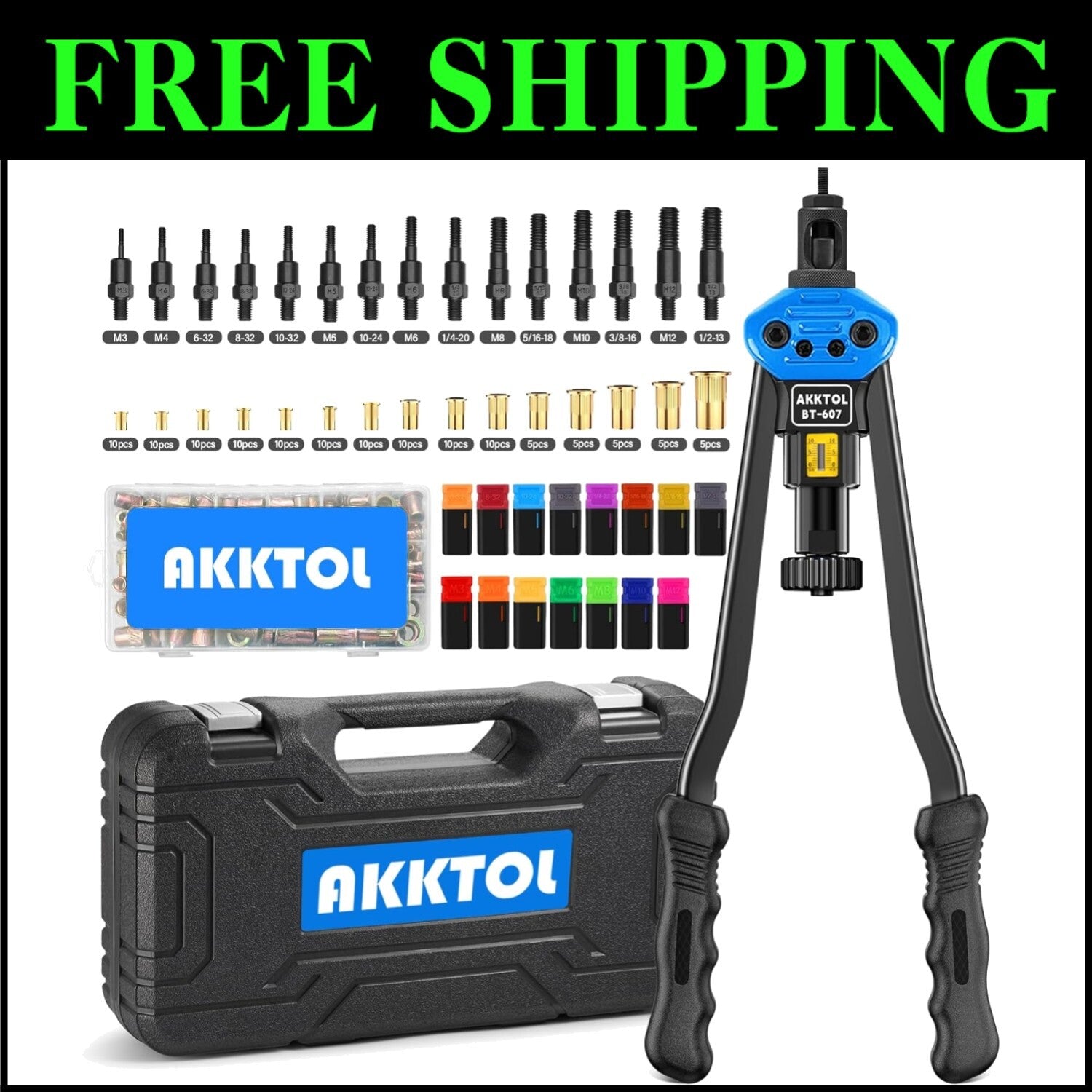 Rivet Nut Installation Tool Kit - 16" Heavy-Duty Tool with Easy Mandrel Change