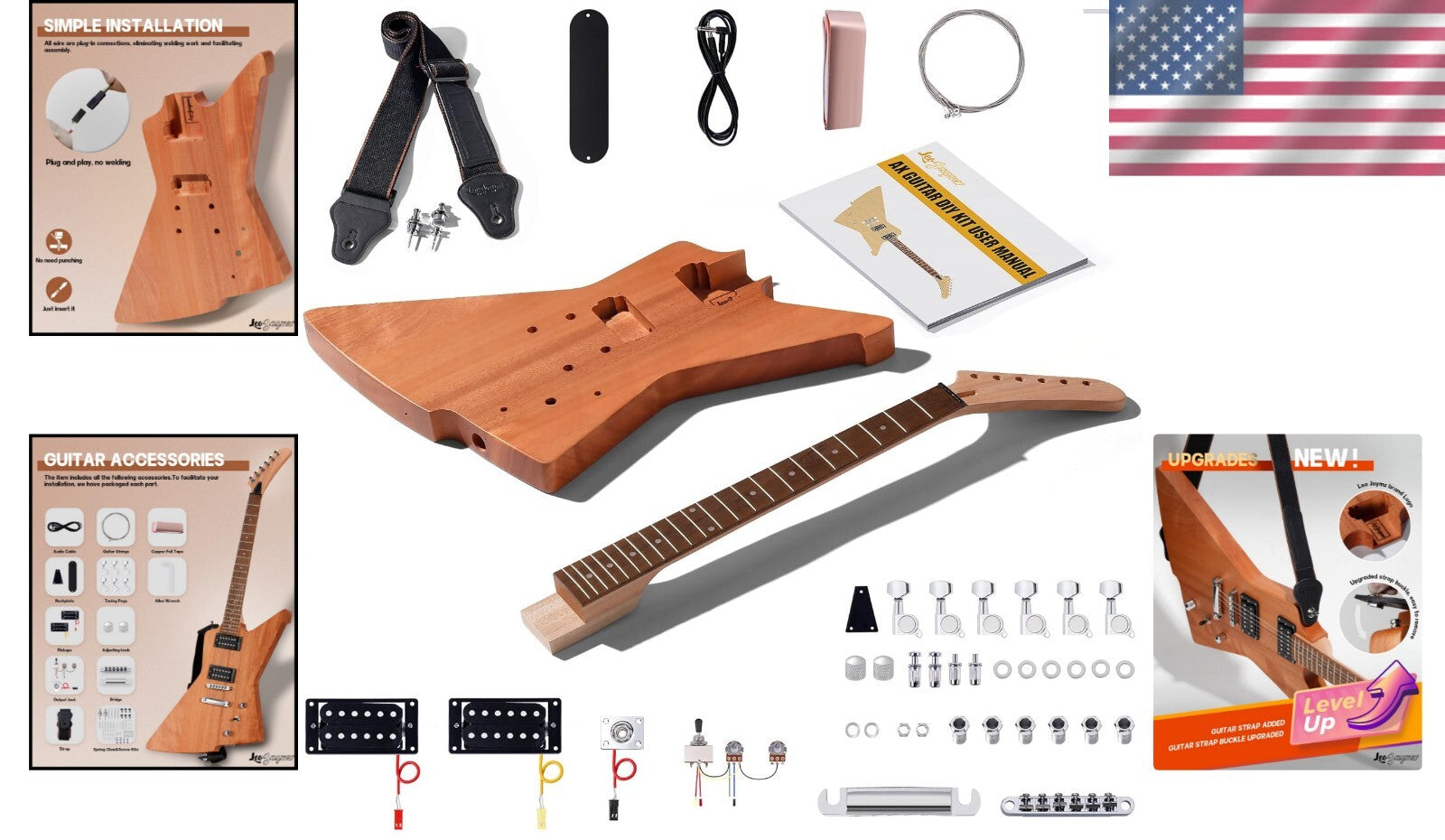 Explorer Style DIY Electric Guitar Kit with Mahogany Body and Humbucker Pickups