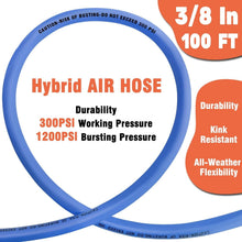 Load image into Gallery viewer, 3/8 in x 100 ft Flexible Air Hose with Quick Coupler - 300 PSI Performance Blue