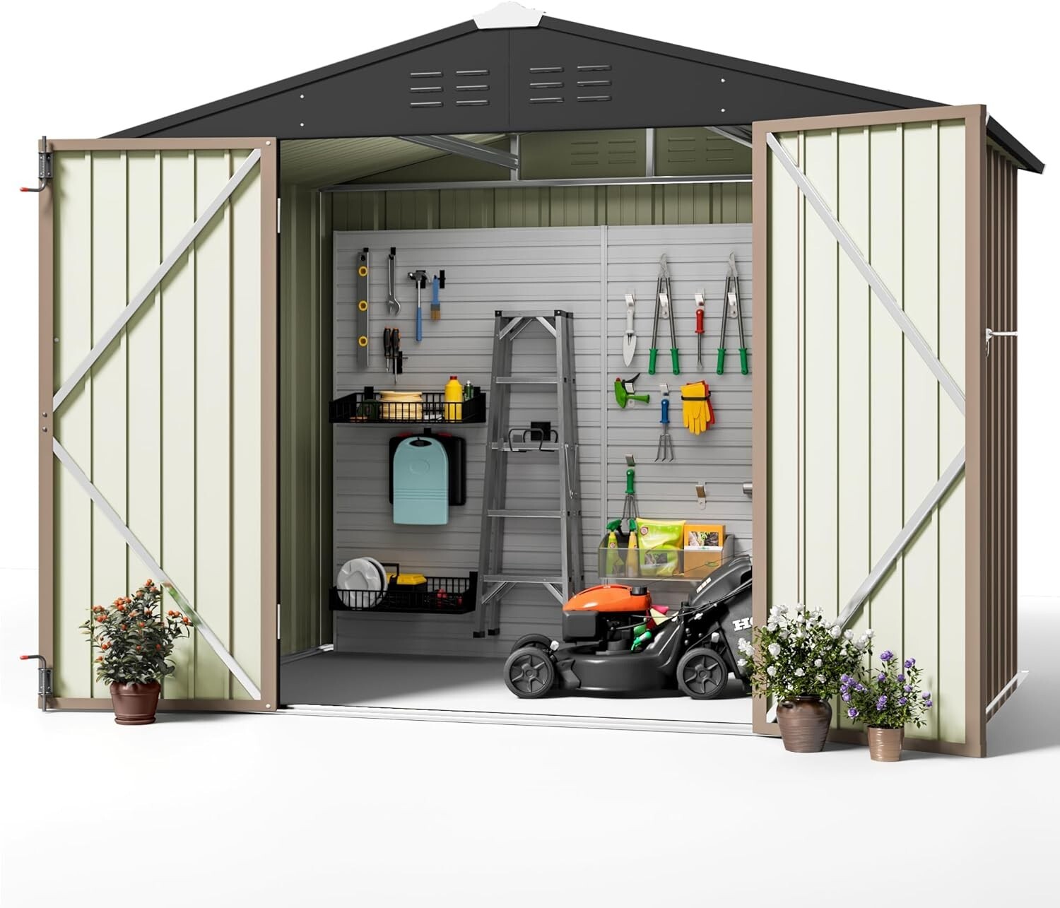 Elegant 8x6 ft Metal Outdoor Storage Shed - Waterproof & Secure with Lock