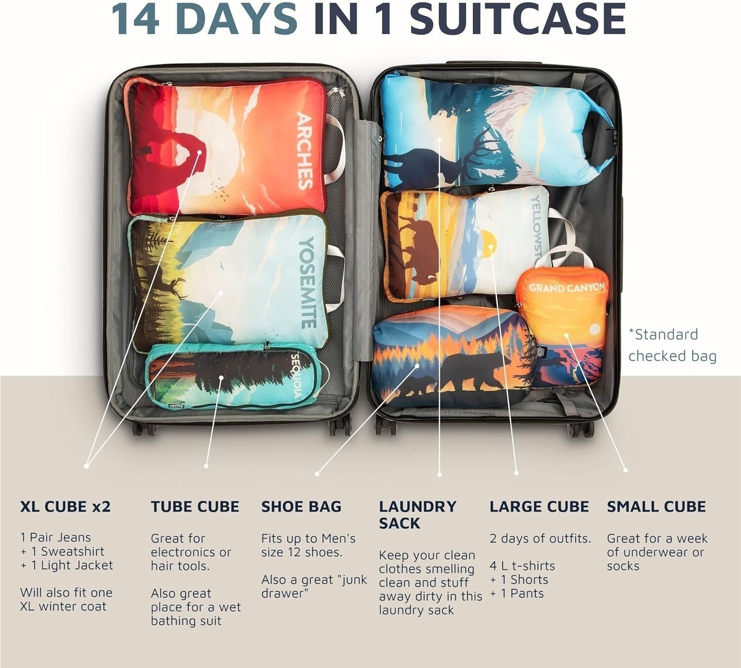 Extra Large 7-Piece Packing Cubes - Ultralight Compression Travel Organizers