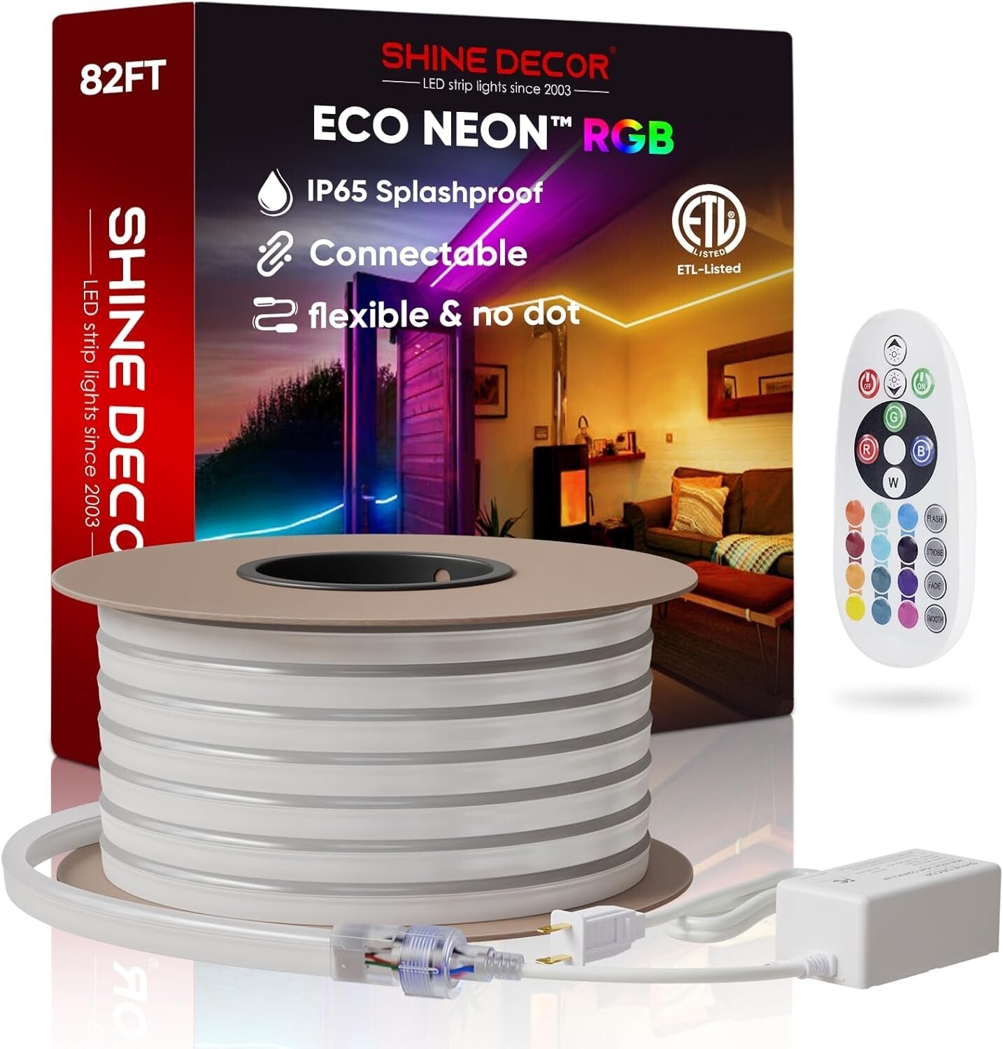 82FT Waterproof LED RGB Neon Rope Lights with Remote - Expandable & Cuttable