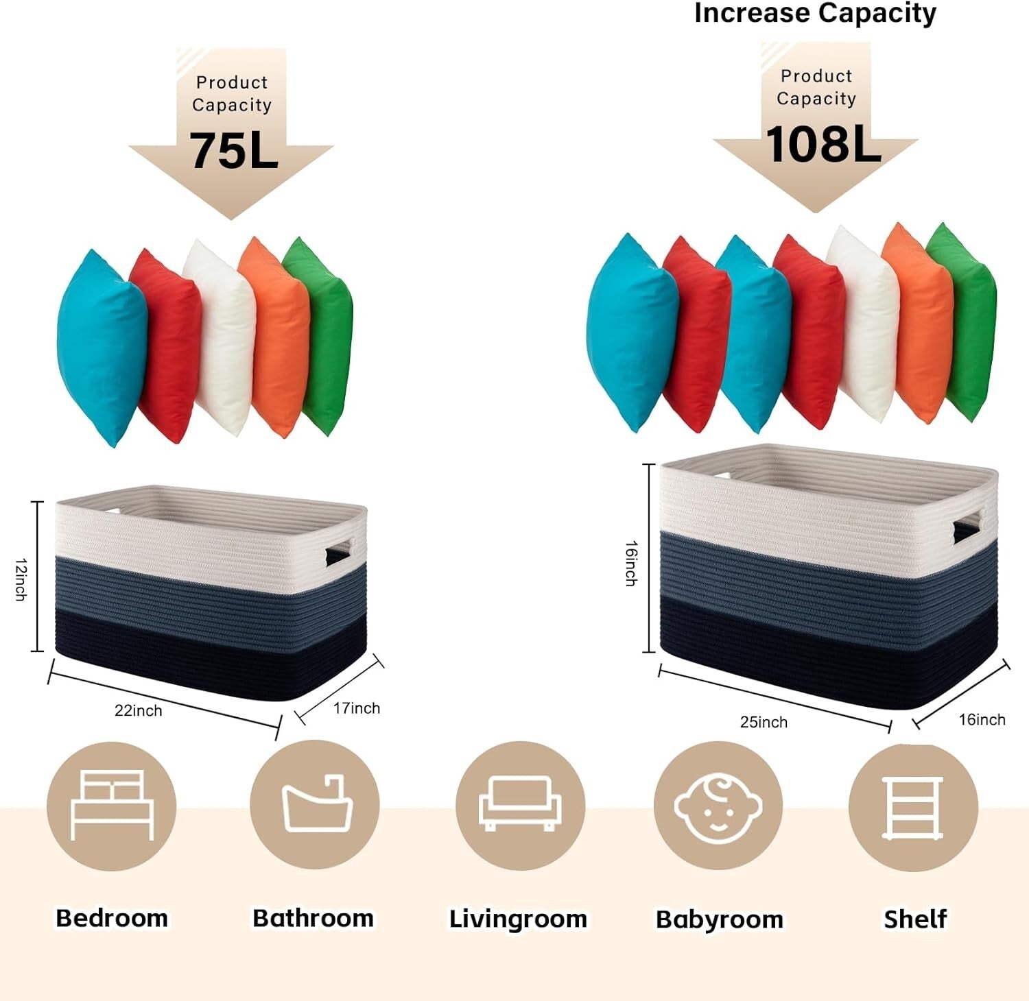 Spacious Gradient Blue Rectangular Basket - Large Storage for Living Spaces