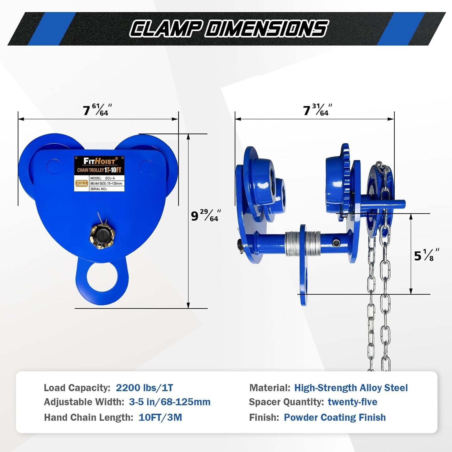 1 Ton Heavy-Duty Chain Hoist Trolley - Ideal for Warehouses & Construction Sites