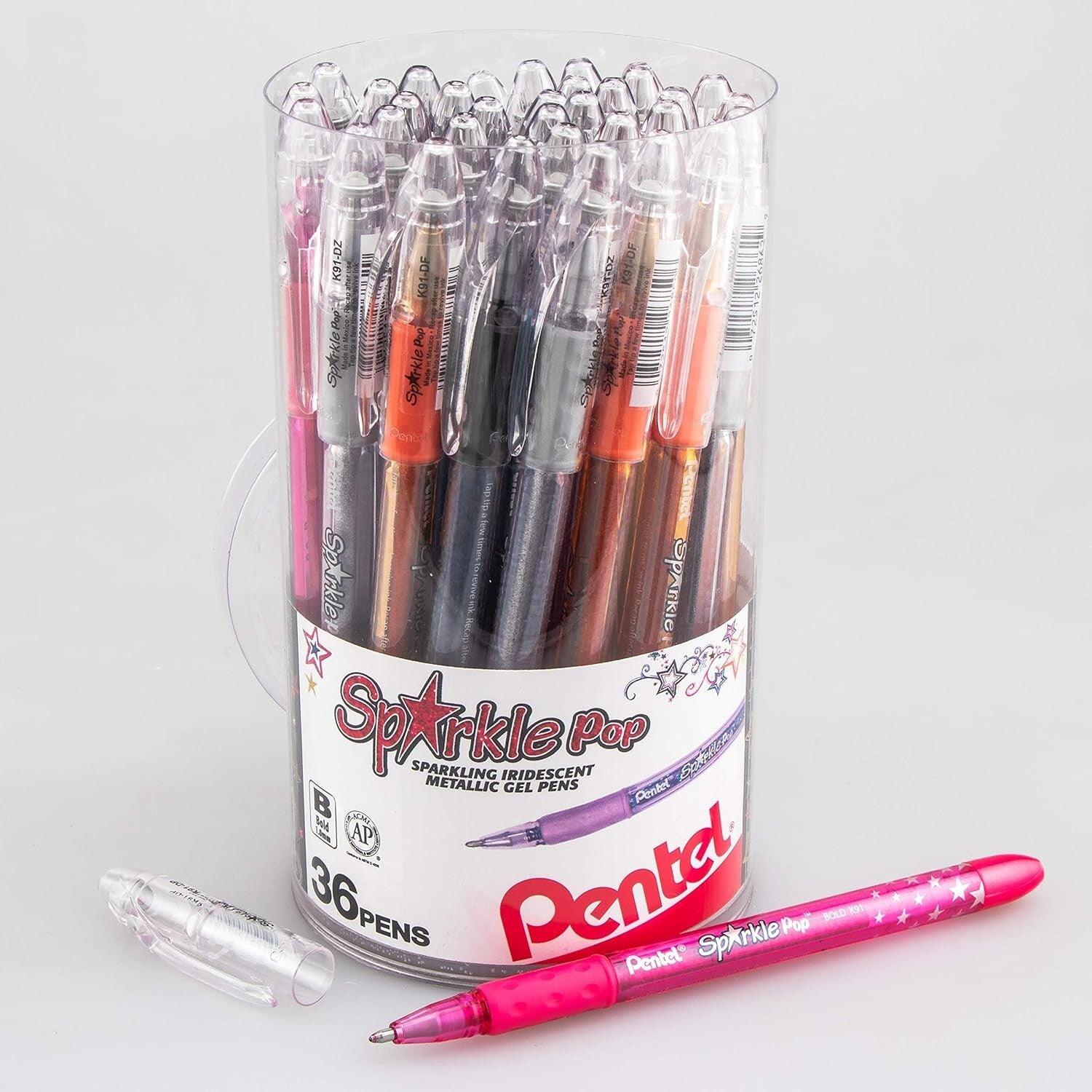 36 Iridescent Gel Pens Canister - Smooth Bold Writing for Creative Projects