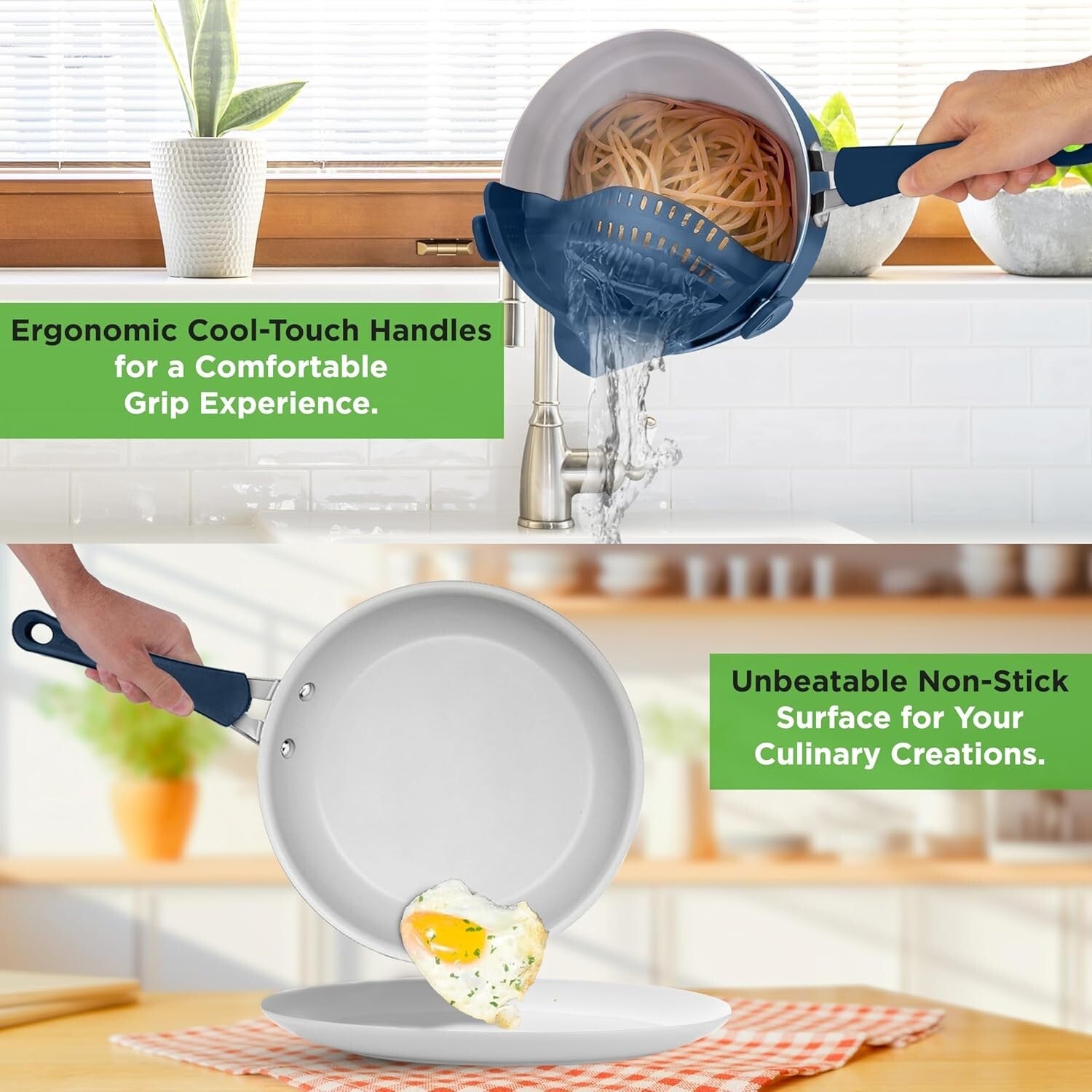 Durable 20-Piece Navy Kitchen Cookware Set - Induction Ready and Dishwasher Safe