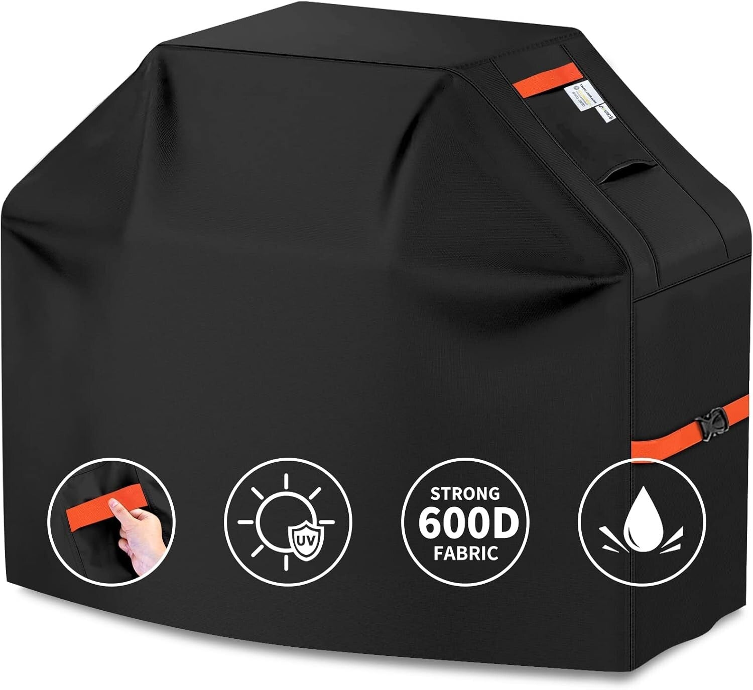 Premium Black BBQ Grill Cover 600D with Adjustable Straps - Weather Resistant