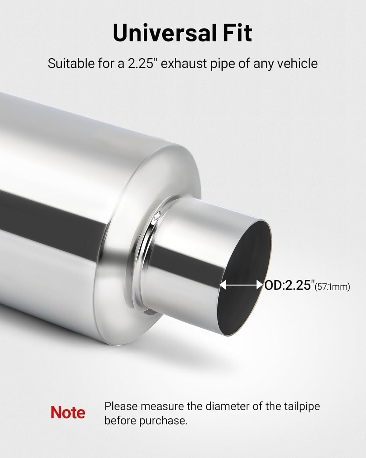 2.25" Inlet Stainless Steel Exhaust Tip, 15" Length, Premium Sound Control