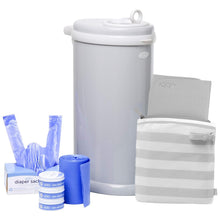 Load image into Gallery viewer, Essential Diapering Set: Gray Stainless Steel Pail &amp; Travel Changing Solutions