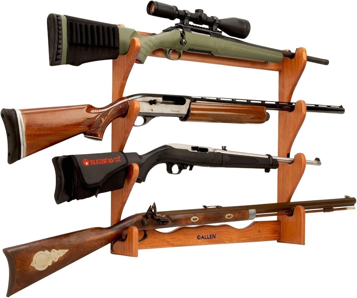 Contemporary Indoor Gun Rack - Holds 2-4 Rifles/Shotguns with Protective Liner