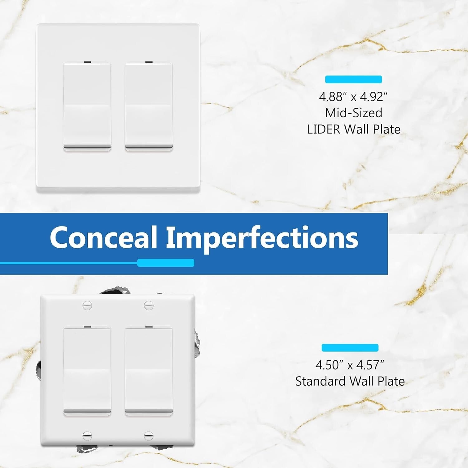 10 Pack Matte Finish Screwless Double Decorator Wall Plates - White Aesthetic