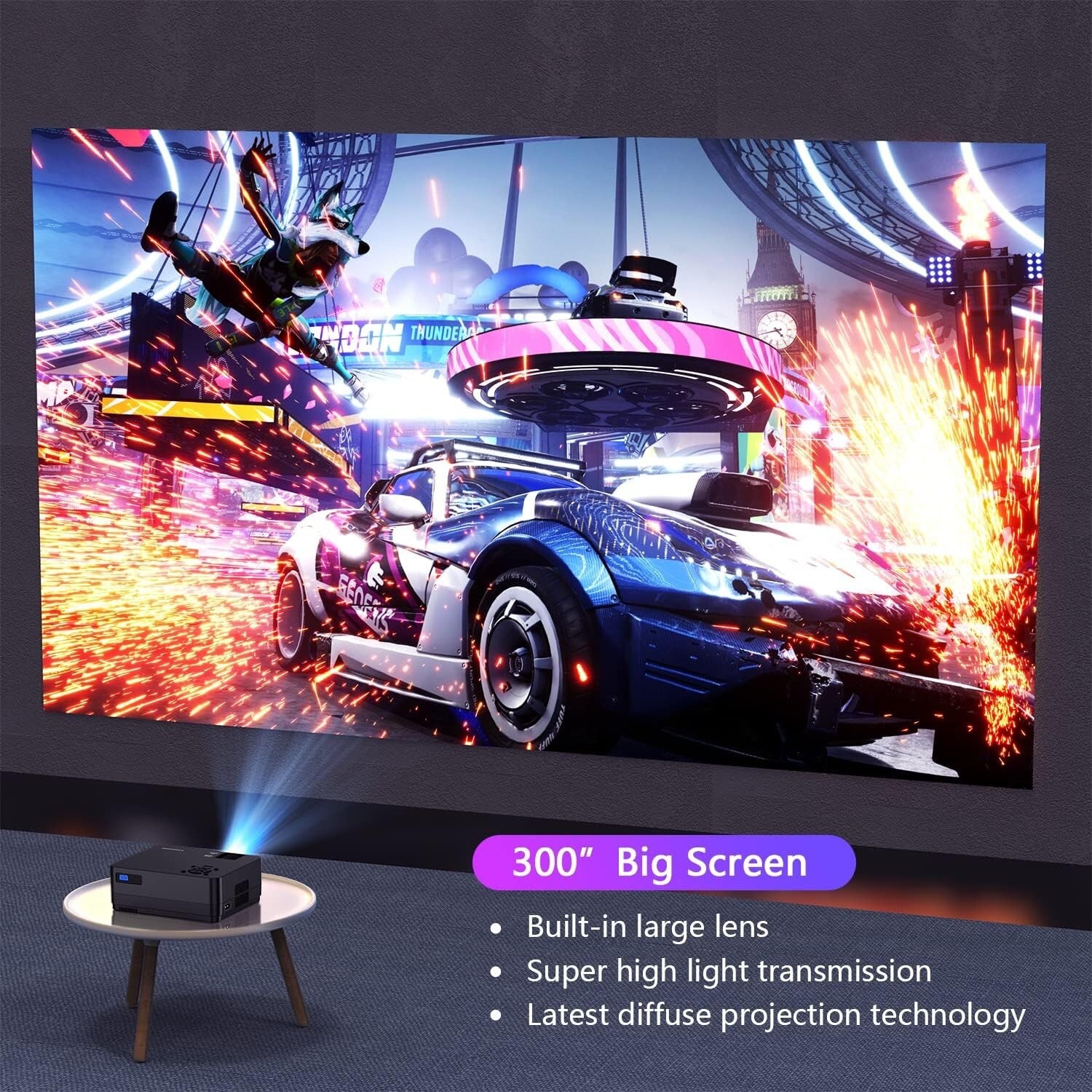 Full HD Projector with 5G WiFi & 100" Screen - Perfect for Home Theater & Gaming
