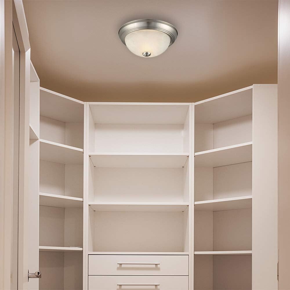 Modern 2-Light Flush Mount Ceiling Light Set - Satin Nickel with Alabaster Shade