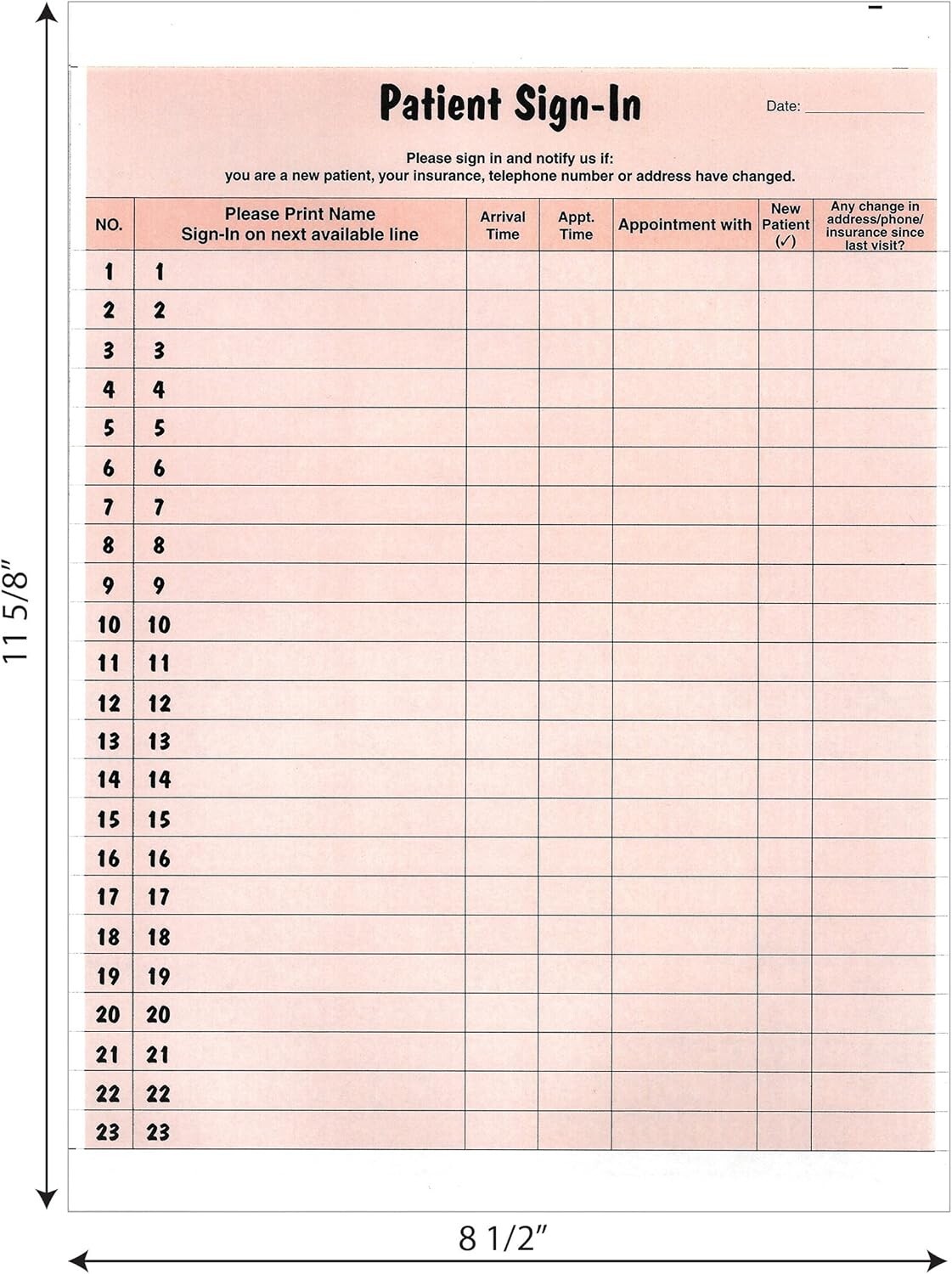 Removable Patient Label Forms - 250 Salmon Sheets, 8-1/2" x 11" for Easy Sign-In