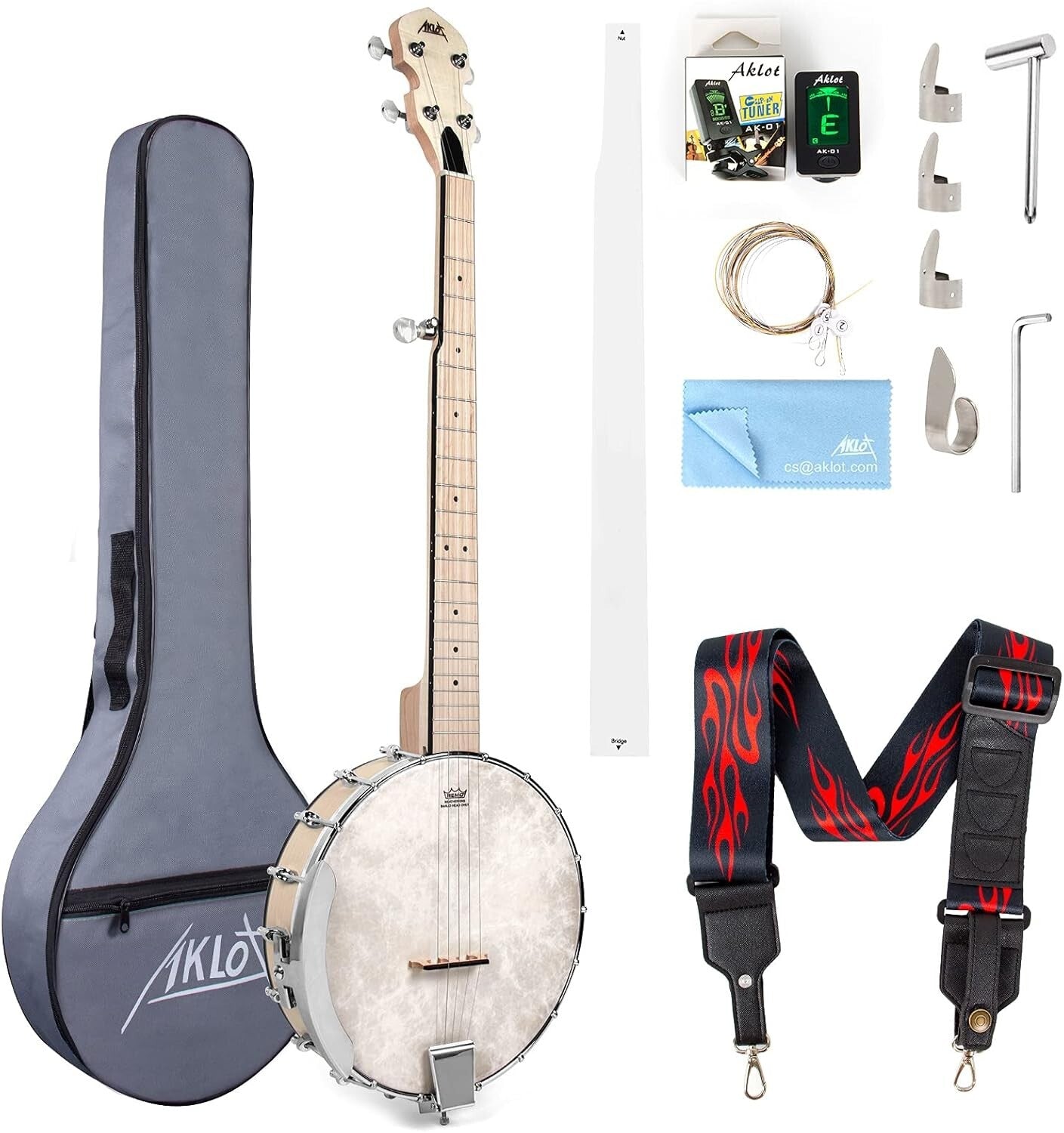 Full-Size 5-String Maple Banjo Kit with Remo Head & Accessories for All Levels
