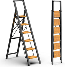 Load image into Gallery viewer, 6 Step Lightweight Aluminum Folding Ladder for 12 Ft Ceilings - Safe &amp; Stylish