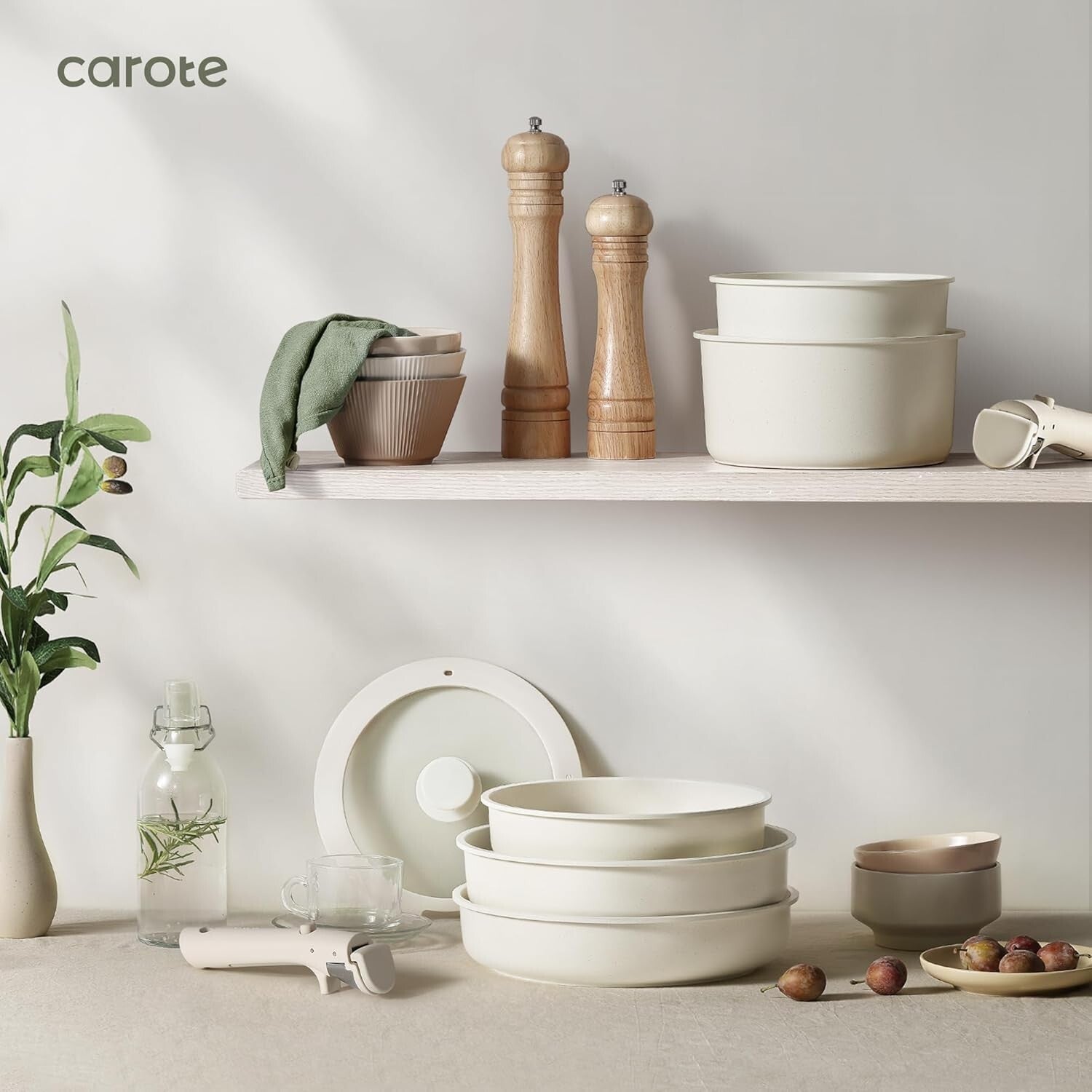 Easy-Clean 21-Piece Cookware Set with Removable Handle: Oven & Induction Safe