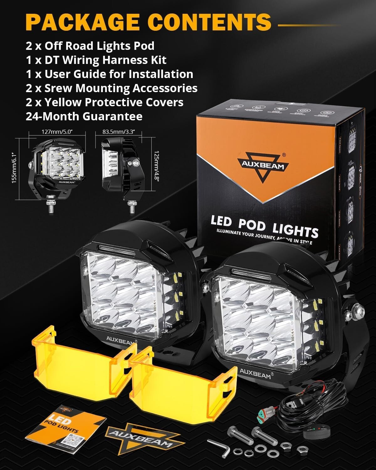 Off-Road 5 in 168W LED Light Pods - Amber DRL Driving Lights for Trucks & SUVs