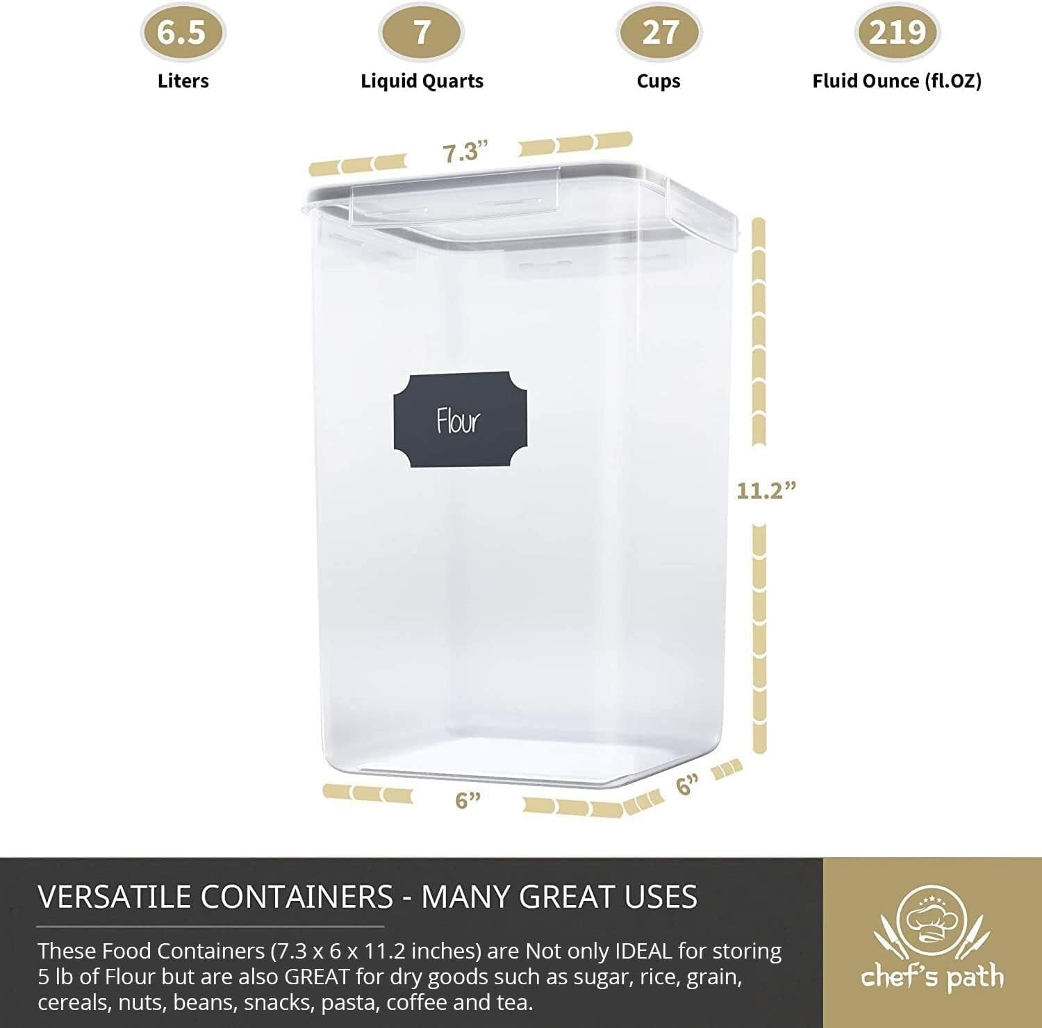 Clear Airtight Food Storage Containers, Stackable & BPA-Free – Set of 4, 7qt
