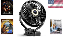 Load image into Gallery viewer, Rechargeable 8" Camping Fan with LED Light &amp; 3 Speeds - Super Quiet Design
