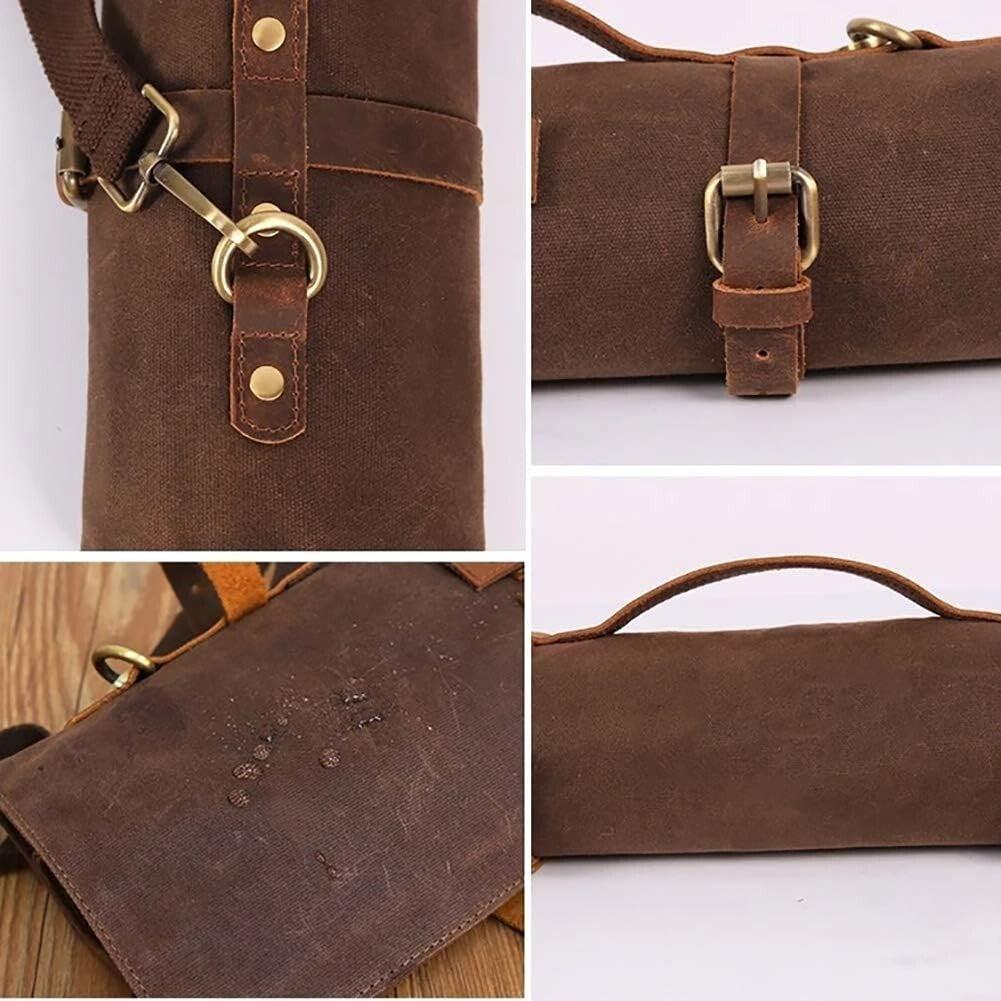 Professional Chef Knife Storage Bag - Waxed Canvas with 11 Pockets for Travel