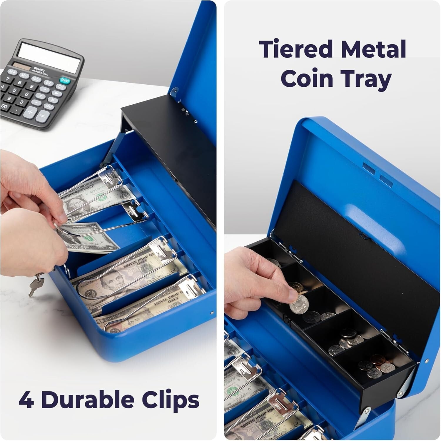 5-Compartment Cash Box with Heavy-Duty Lock - Ideal for Small Business Use