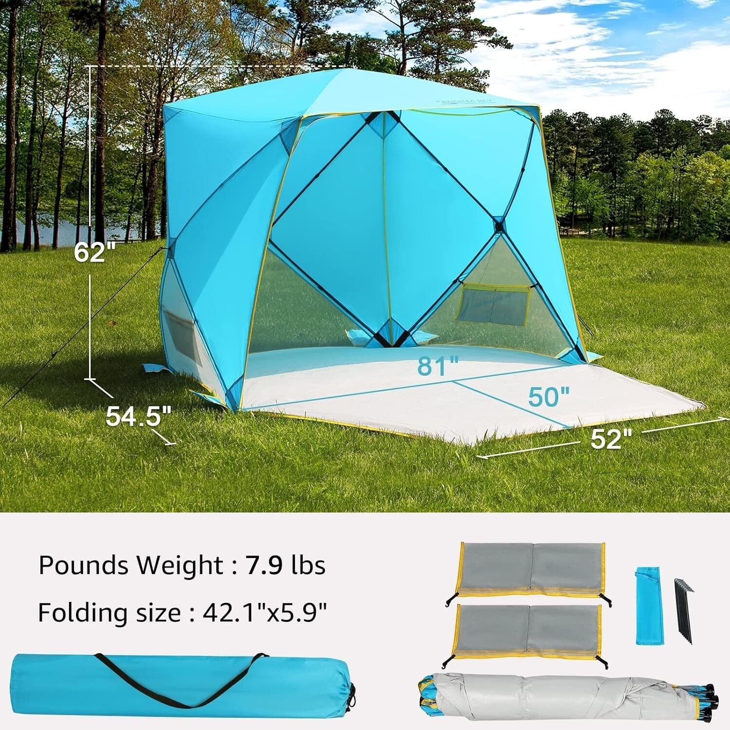 Spacious Pop-Up Beach Tent for 4 - Portable UV Sun Shelter with 360° Ventilation