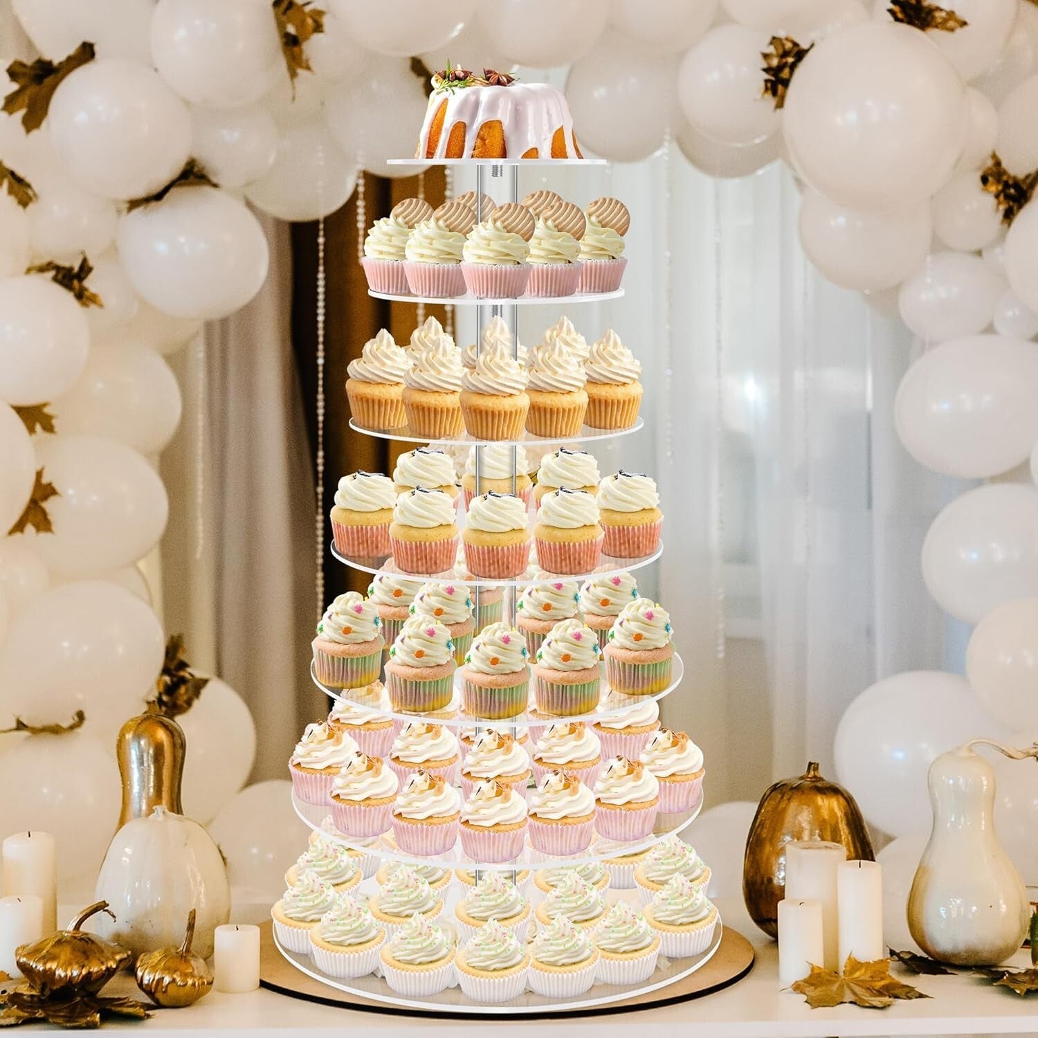 Elegant 7-Tier Acrylic Cupcake Stand - Clear Tower Display for Celebrations