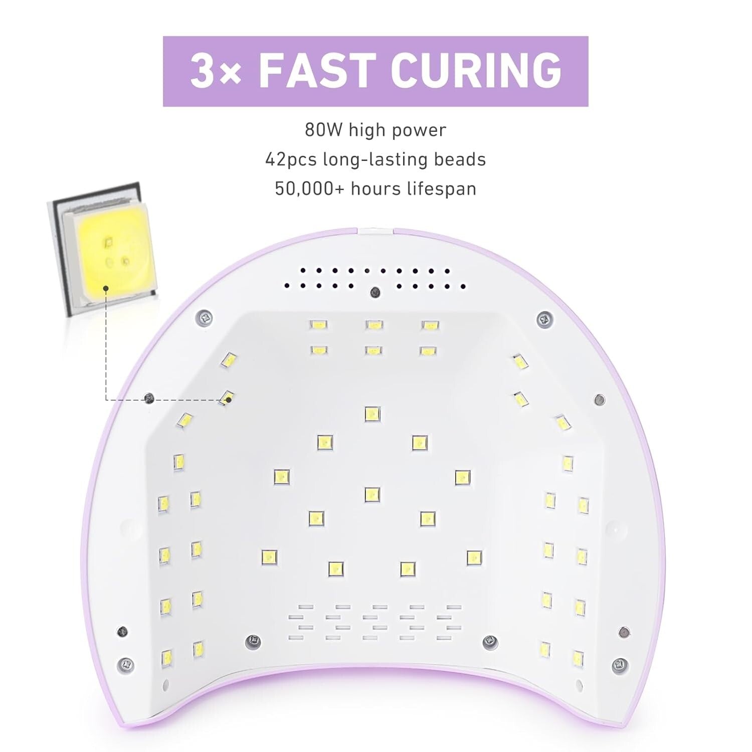 Purple 80W UV Nail Lamp with Removable Metal Base - Ideal for Home & Salon