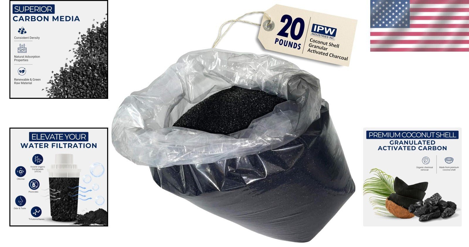 Coconut Shell Activated Charcoal - 20lbs for Home & Commercial Water Systems