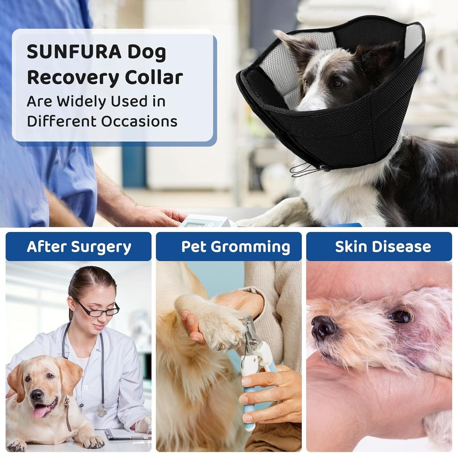 Lightweight Adjustable Dog Cone for Post-Surgery - Soft and Washable E-Collar