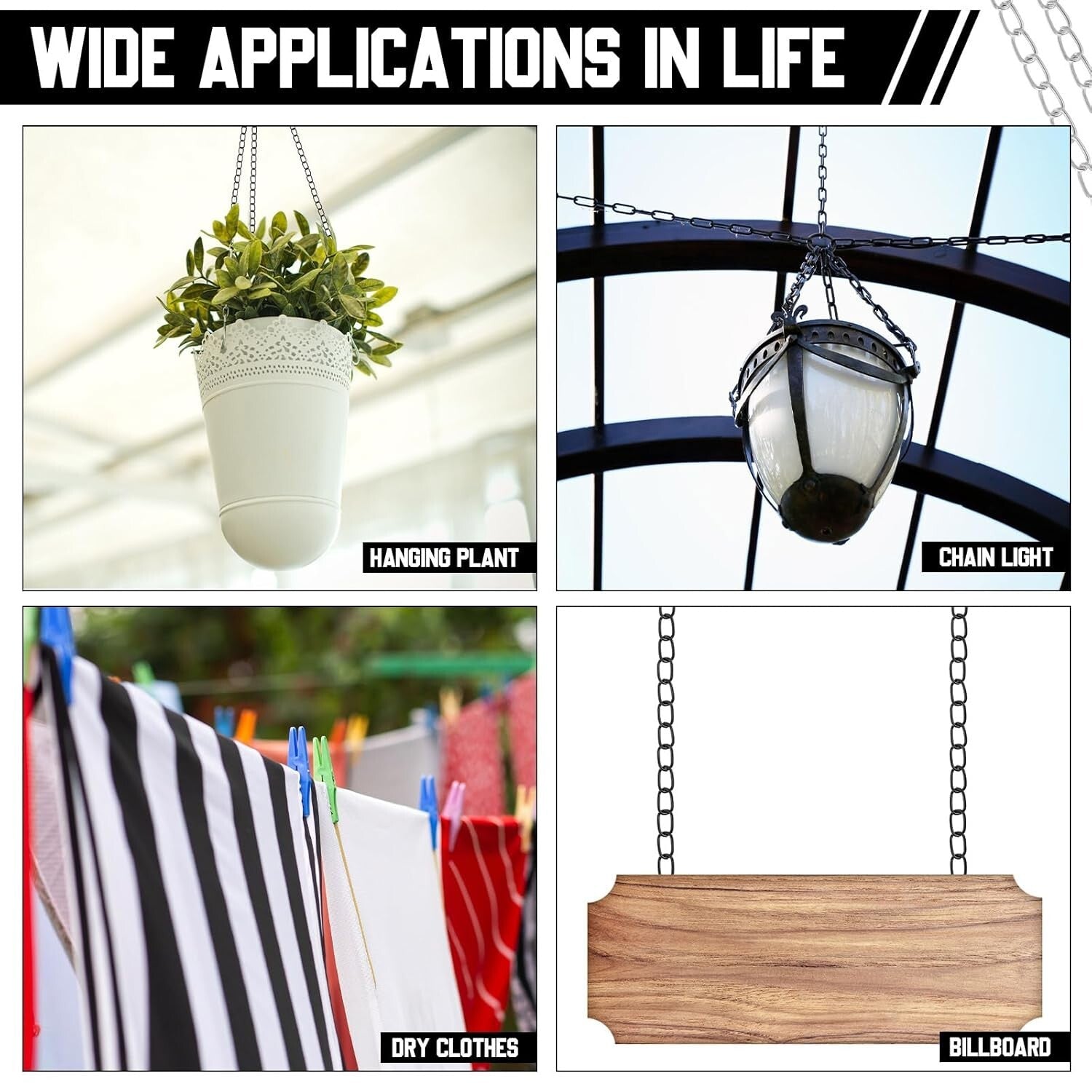 300ft Durable Galvanized Steel Jack Chain in Elegant Black for Versatile Hanging