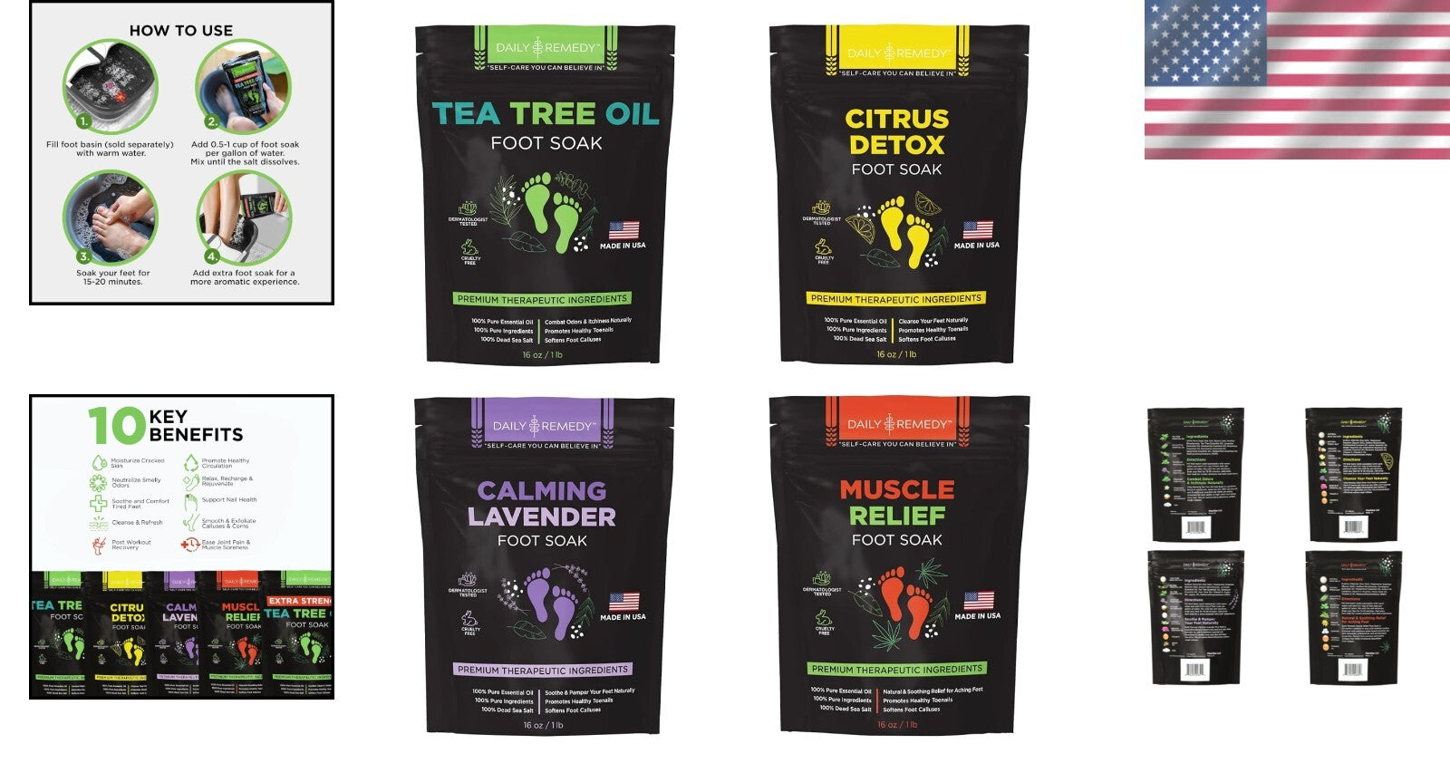 4-Pack Aromatherapy Foot Soaks: Tea Tree, Lavender, Muscle Relief & Citrus