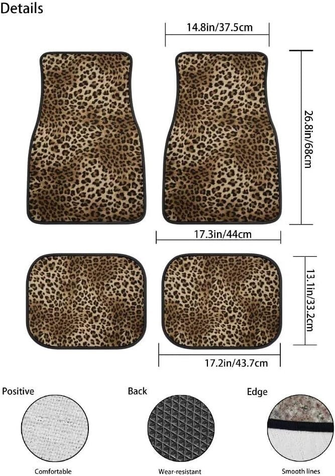 Stylish Leopard Print Car Floor Mats Set of 4 - Universal Fit for All Vehicles