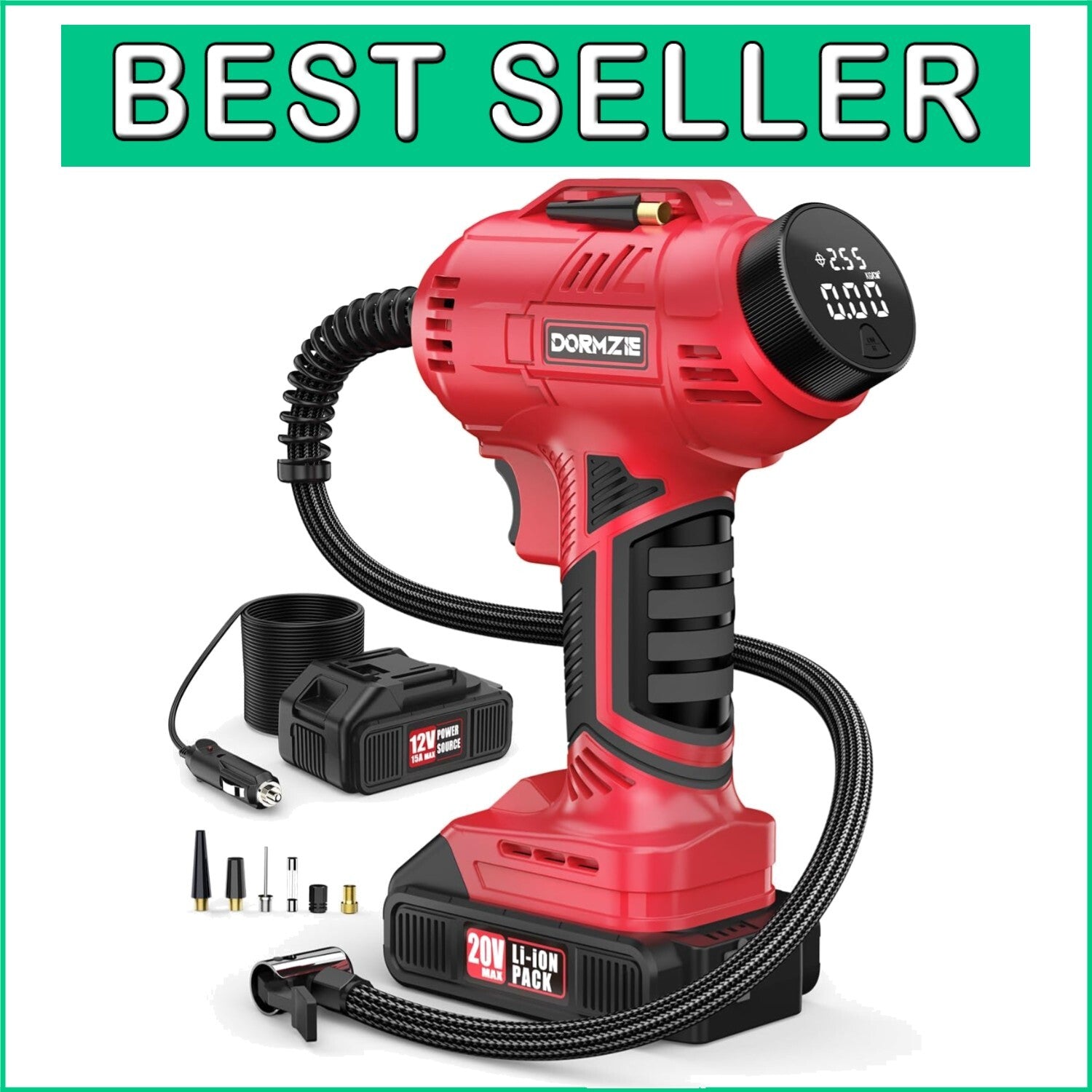 20V Cordless Air Compressor with Digital Display - Complete Tire Inflation Kit
