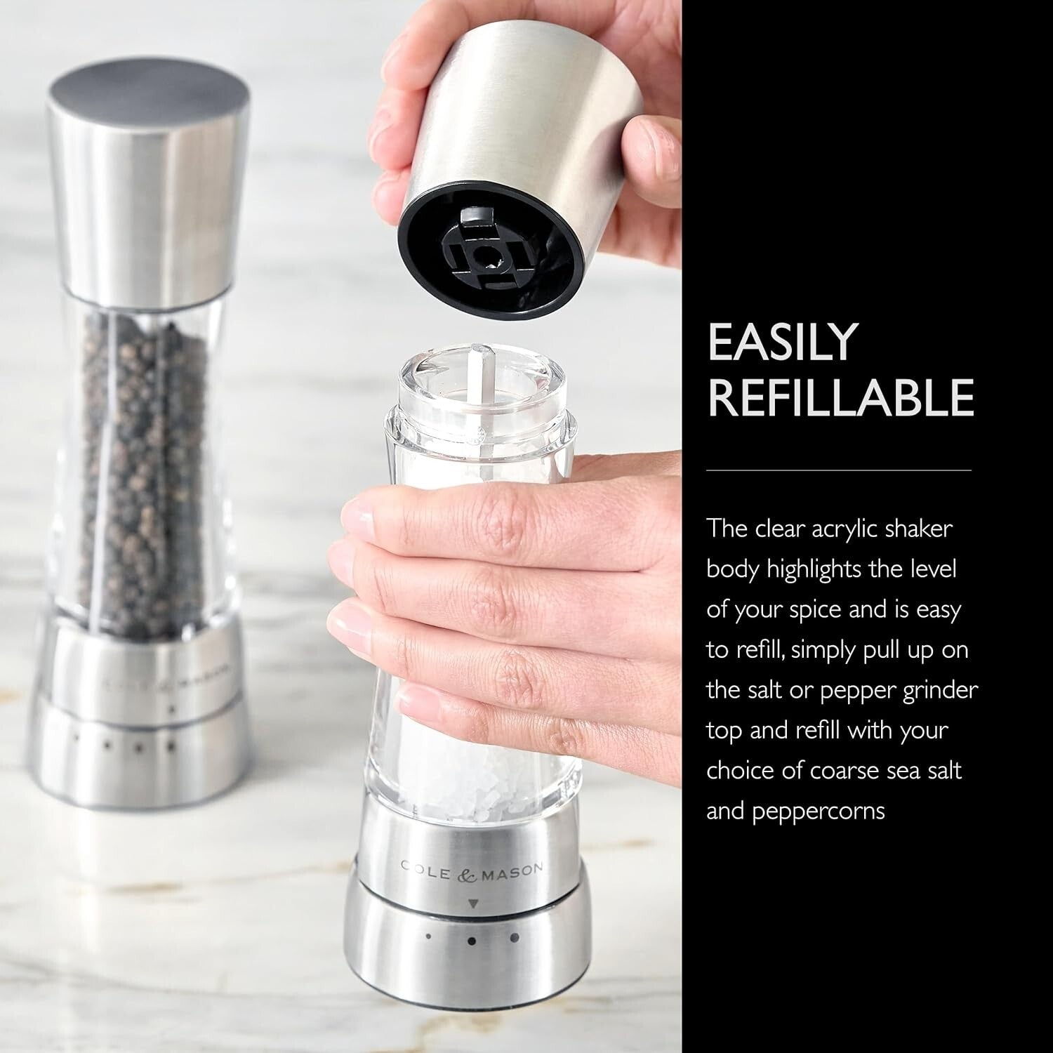 Chic Stainless Steel and Acrylic Spice Mills - Elevate Your Culinary Experience