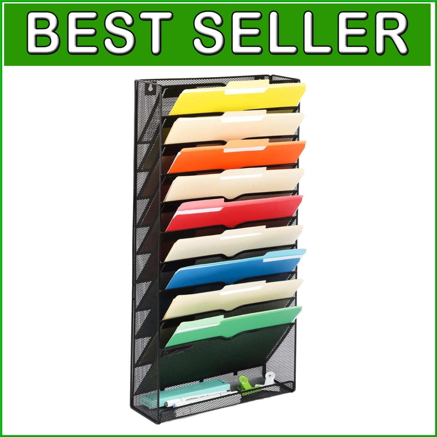 10-Tier Wall File Organizer: Sleek Metal Hanging Rack for Home Office Style