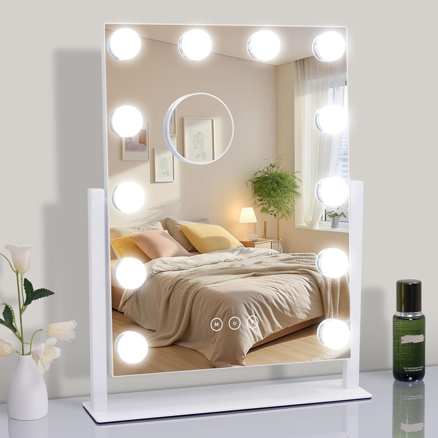 Dimmable Makeup Mirror with 3 Color Settings & 10X Detachable Magnification