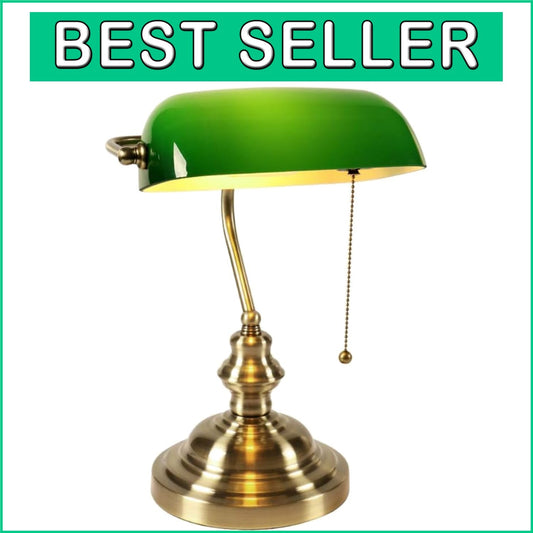 Classic Green Glass Banker Lamp for Desk - Elegant Lighting Solution for Home